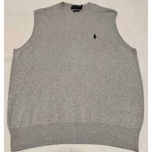 Polo Ralph Lauren Sweater Vest Gray Mens M 100% Pima Cotton Pullover Classic